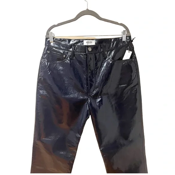 AGOLDE Recycled Leather 90's Pinch Waist Straight Leg Pants in Carbon (32) - Picture 8 of 14